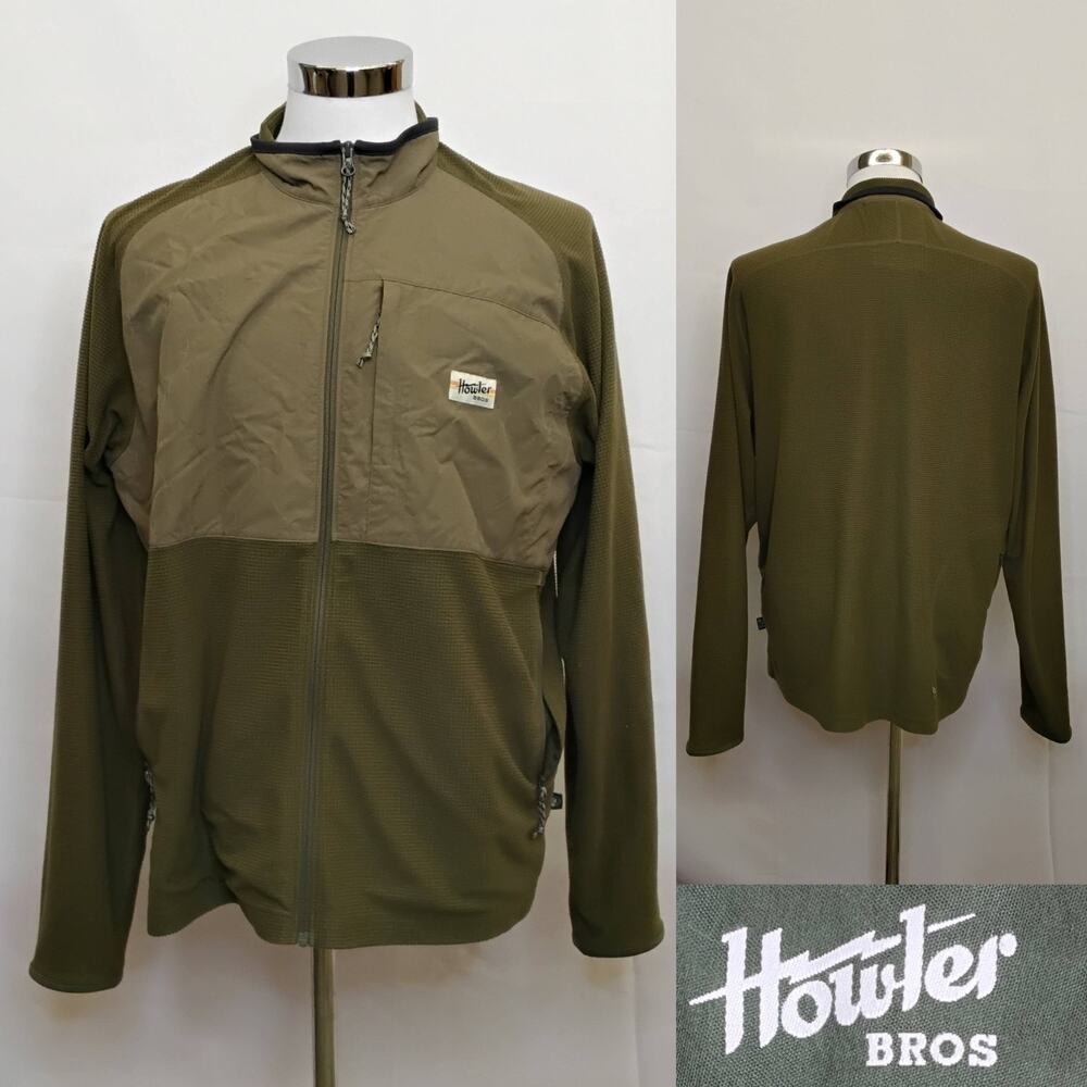 Howler Bros Lightweight Jacket Men's XL Green Full Zip Fleece Waffle-Knit #J5200